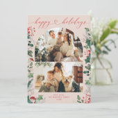 モダンなスタイルのグリーンが2枚の写真とともにおしゃれなホリデーカード シーズンカード (スタンド正面)