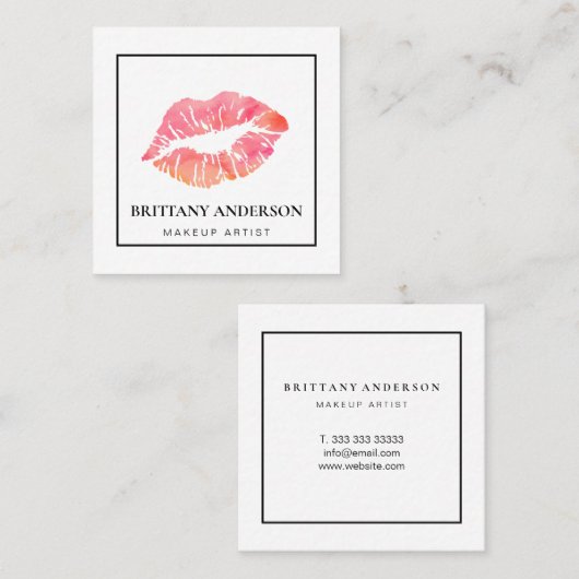 モダンなスタイルのチークピンクの唇 メイクアップアーティスト スクエア名刺 (正面/裏面)