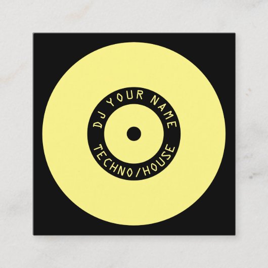 モダンなスタイルのビニールプレーヤーのインスピレーションの黄色の黒 スクエア名刺 (正面)