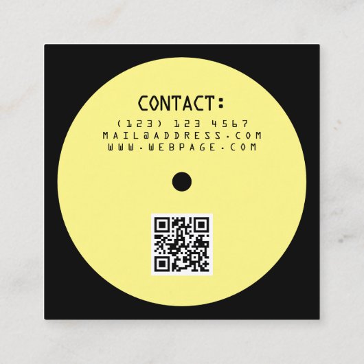 モダンなスタイルのビニールプレーヤーのインスピレーションの黄色の黒 スクエア名刺 (裏面)