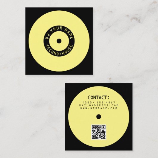 モダンなスタイルのビニールプレーヤーのインスピレーションの黄色の黒 スクエア名刺 (正面/裏面)