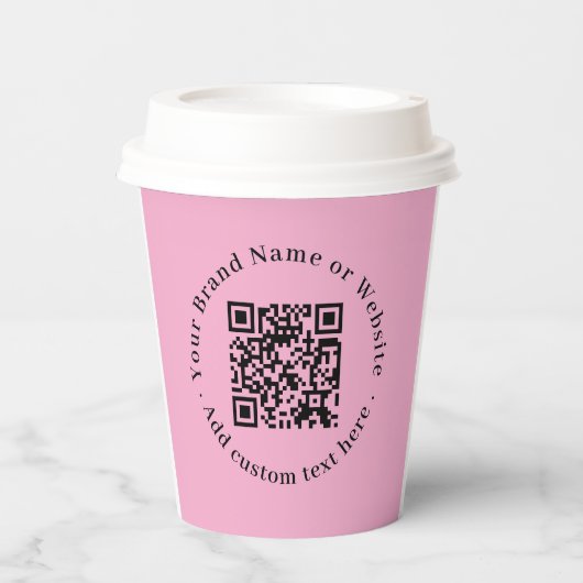 モダンなスタイルのピンクのQRコード付き紙コップ 紙コップ (正面)
