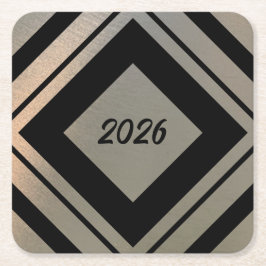 モダンなスタイルのブラシドメタル 2026 新年パーティー スクエアペーパーコースター