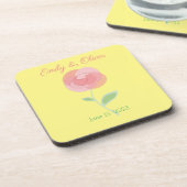 モダンなスタイルの可愛いピンクのバラのデザイン コースター (左側)