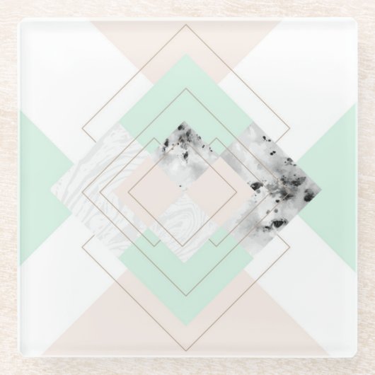 モダンなスタイルの幾何学的設計 ガラスコースター (正面)