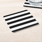 モダンなスタイルの白黒ストライプ スクエアペーパーコースター (アングル)