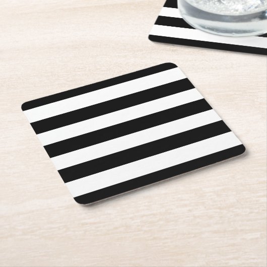 モダンなスタイルの白黒ストライプ スクエアペーパーコースター (アングル)