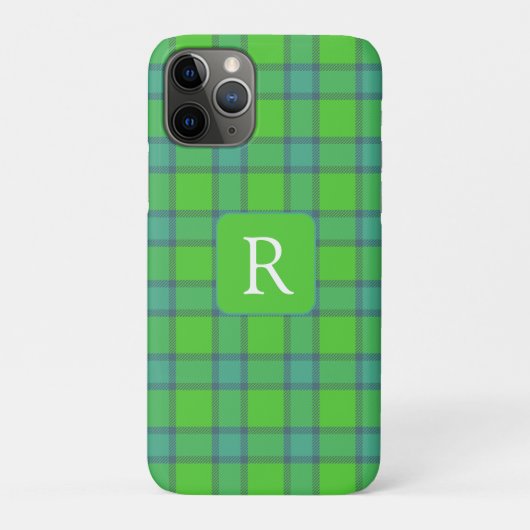 モダンなスタイルの緑と青のチェック タータン モノグラム Case-Mate iPhoneケース (裏)
