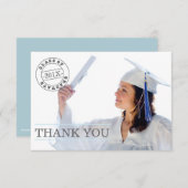 モダンなスタンプの写真の卒業は|の青感謝していしています サンキューカード (正面/裏面)