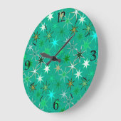 モダンなスターバストのプリント、ターコイズおよび水 ラージ壁時計 (傾斜)
