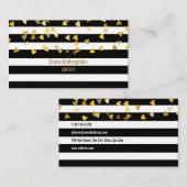 モダンなストライプに散りばめられたゴールドハート 名刺 (正面/裏面)