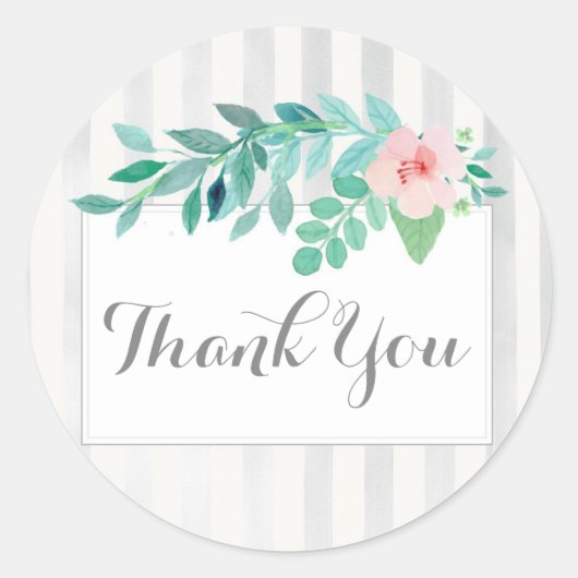 モダンなストライプのの水彩画の花柄は感謝していしています ラウンドシール (正面)