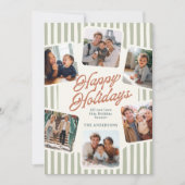 モダンなストライプのフォトコラージュ 温かい色合い ハッピー シーズンカード (正面)