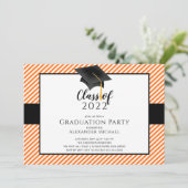 モダンなストライプの卒業帽 卒業パーティー招待状 招待状 (スタンド正面)