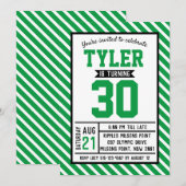 モダンなストライプの緑の男性の30歳の誕生日 招待状 (正面/裏面)