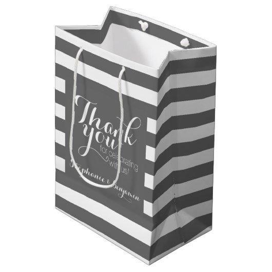 モダンなストライプ柄のウェディング感謝祭 ミディアムペーパーバッグ (正面アングル)