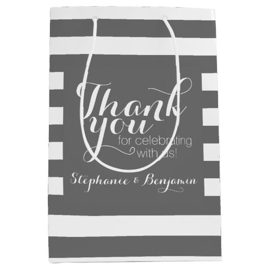 モダンなストライプ柄のウェディング感謝祭 ミディアムペーパーバッグ (正面)