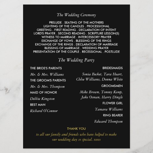 モダンなストリングライト(白&ゴールド) ウェディング プログラム (裏面)