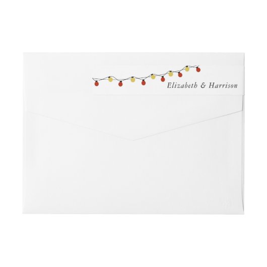 モダンなストリングライト、赤と金のウェディング ラップアラウンドラベル (裏面)