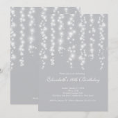 モダンなスパークルシルバー スイート16 バースデーパーティー 招待状 (正面/裏面)