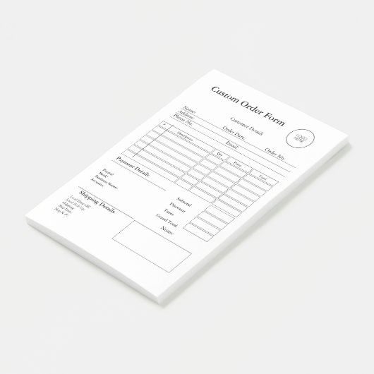 モダンなスモールビジネスのカスタム注文売上領収書 ポストイット (アングル)