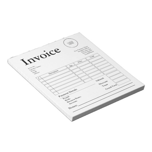 モダンなスモールビジネス請求書兼売上領収書 ノートパッド (アングル)