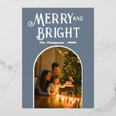 モダンなスレートグレー&シルバーのクリスマスフォト 箔シーズンカード (正面)