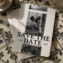 モダンなセリフ体フォントのフォトグリッドを使ったSave the Date 招待状