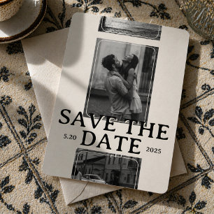 モダンなセリフ体フォントのフォトグリッドを使ったSave the Date 招待状