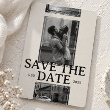 モダンなセリフ体フォントのフォトグリッドを使ったSave the Date