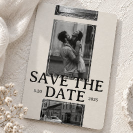 モダンなセリフ体フォントのフォトグリッドを使ったSave the Date 招待状
