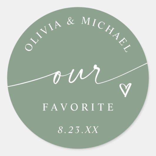 モダンなセージグリーンのお気に入りのウェディングお菓子袋 ラウンドシール (正面)