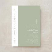 モダンなセージグリーンのクロス ファースト ホーリー コミュニオン 招待状