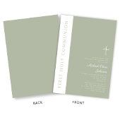 モダンなセージグリーンのクロス ファースト ホーリー コミュニオン 招待状
