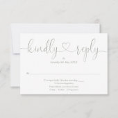 モダンなセージグリーンのスクリプトハート　お返事お願いします 出欠カード (正面)