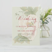 モダンなセージグリーンのフラッシュペオニーフラワーフォトウェディング 招待状 (スタンド正面)