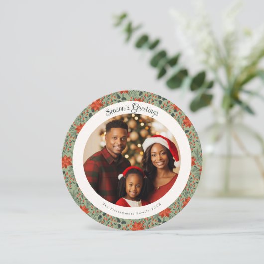 モダンなセージグリーンのポインセチアクリスマスフォトカード カード (スタンド正面)