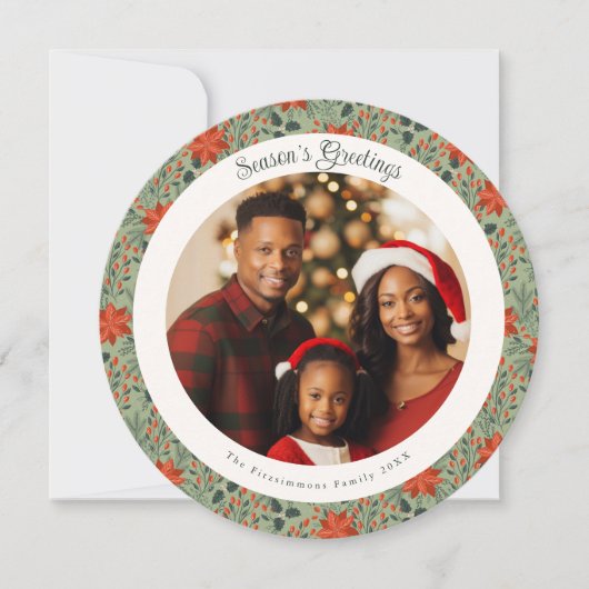 モダンなセージグリーンのポインセチアクリスマスフォトカード カード (正面)