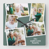 モダンなセージグリーンのマルチフォトファミリーホームデコレーション スクエア壁時計 (正面)