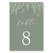 モダンなセージグリーンのミニマルな葉のウェディング テーブルナンバー (正面)