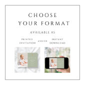 モダンなセージグリーンの宗教的なクロス写真の洗礼 招待状