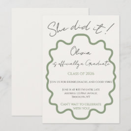 モダンなセージグリーンの彼女はやり遂げた！卒業パーティー 招待状
