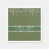 モダンなセージグリーン グリッター ドリップ スパークリング ダイヤモンド スタンダードカクテルナプキン (正面)