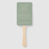 モダンなセージグリーン シンプルウェディングプログラム ハンドファン (裏面)