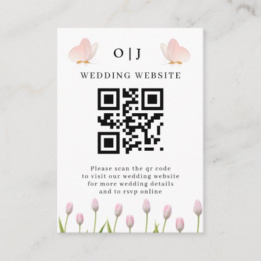 モダンなソフトピンクの花と蝶のサマウェディング エンクロージャーカード (正面)