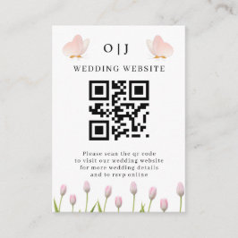 モダンなソフトピンクの花と蝶のサマーウェディング エンクロージャーカード