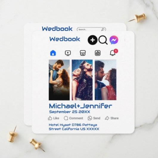 モダンなソーシャルメディアをテーマにした写真QRコードウェディング セーブザデート
