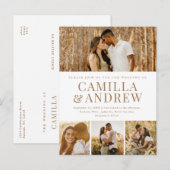 モダンなタイプの名前シンプル4枚写真ウェディング インビテーションポストカード (正面/裏面)