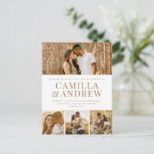 モダンなタイプの名前シンプル4枚写真ウェディング インビテーションポストカード (スタンド正面)