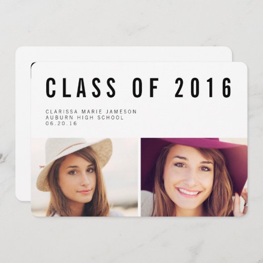 モダンなタイポグラフィの写真の卒業の発表 案内状 (正面/裏面)